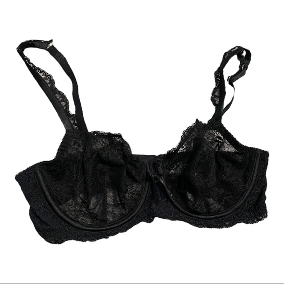 Victoria Secret Black Lace Sheer See Through BRA 36C Unlined Demi Vintage SEXY - Picture 1 of 7